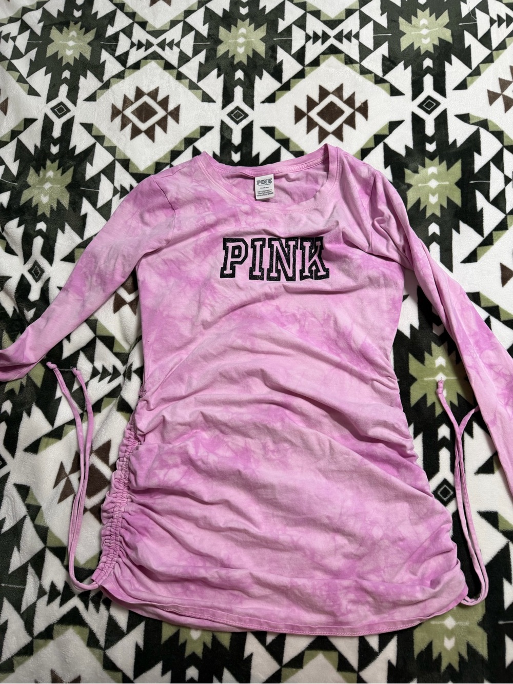 PINK Victoria's Secret Pink Tie-Dye Ruched Long Sleeve Top
